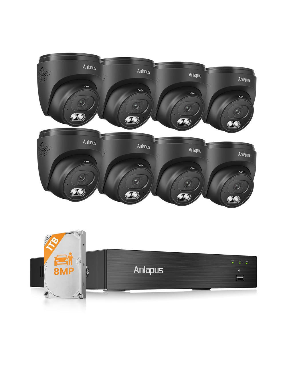 Anlapus 4K Wired Home Security Camera System, 8 X 8MP Dome Camera, 1TB HDD