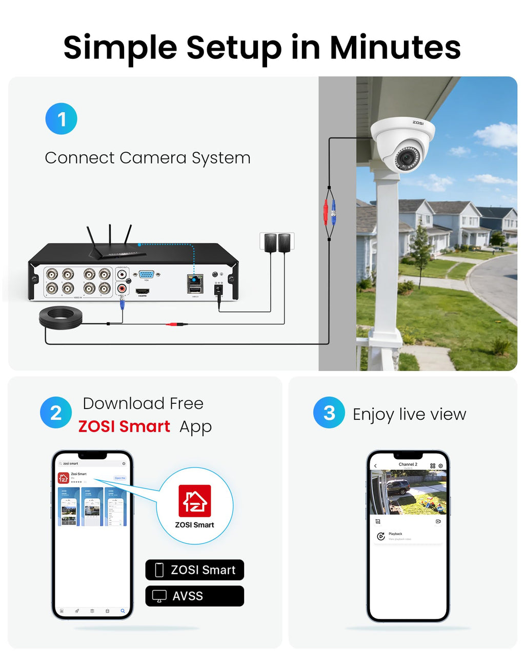 ZOSI 3K Lite 8CH H.265+ Home Security Camera System with AI Human/Vehicle Detection,Night Vision,5MP Lite 8 Channel CCTV DVR,4pcs 1080P 1920TVL 2MP Outdoor Indoor Surveillance Dome Cameras (No HDD)