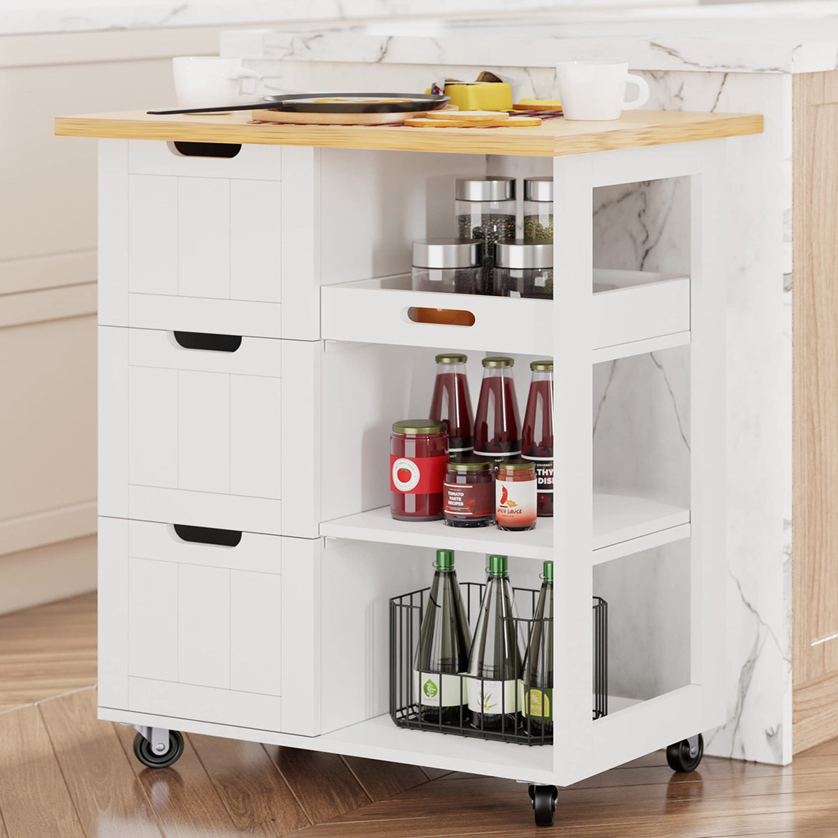 Shintenchi Kitchen Island w/Dropleaf Rolling Kitchen Table w/Seating