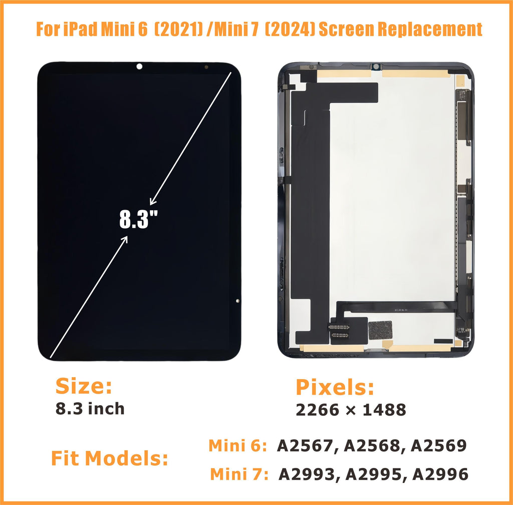 ZTR for iPad mini 6 6th (2021)/ Mini 7 7th（2024） 8.3" LCD Screen Replacement, A2567 A2568 A2569/ A2993 A2995 A2996 Display Touch Digitizer Assembly Premium with Free Tools