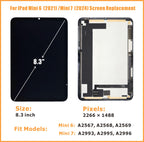 ZTR for iPad mini 6 6th (2021)/ Mini 7 7th（2024） 8.3" LCD Screen Replacement, A2567 A2568 A2569/ A2993 A2995 A2996 Display Touch Digitizer Assembly Premium with Free Tools