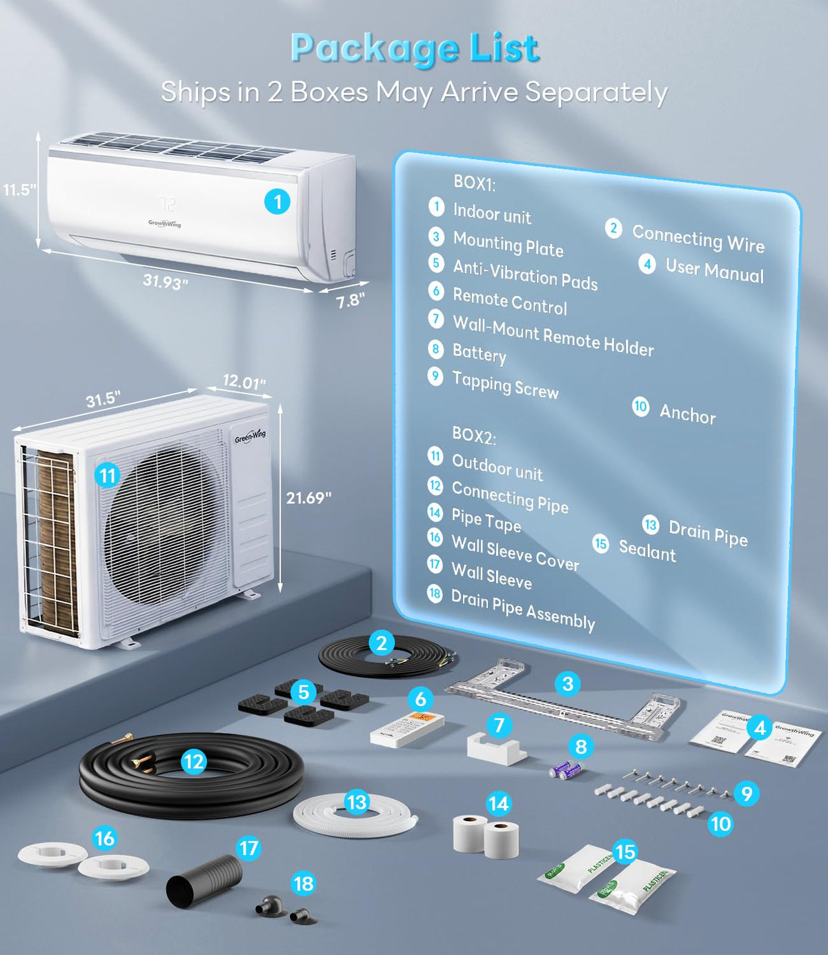 12000 BTU Mini Split Air Conditioner & Heater, AuraCore Series 20 SEER2 115V Inverter Energy-Efficient AC with Remote & APP, WiFi Alexa, Pro Installation Kit, Up to 750 Sq.Ft.