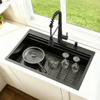 33x22 Black Drop In Kitchen Sink, 33 Inch All In One Topmount Gunmetal Black Stainless Steel Single Bowl Overmount Double Ledges Workstation Sink with Accessories