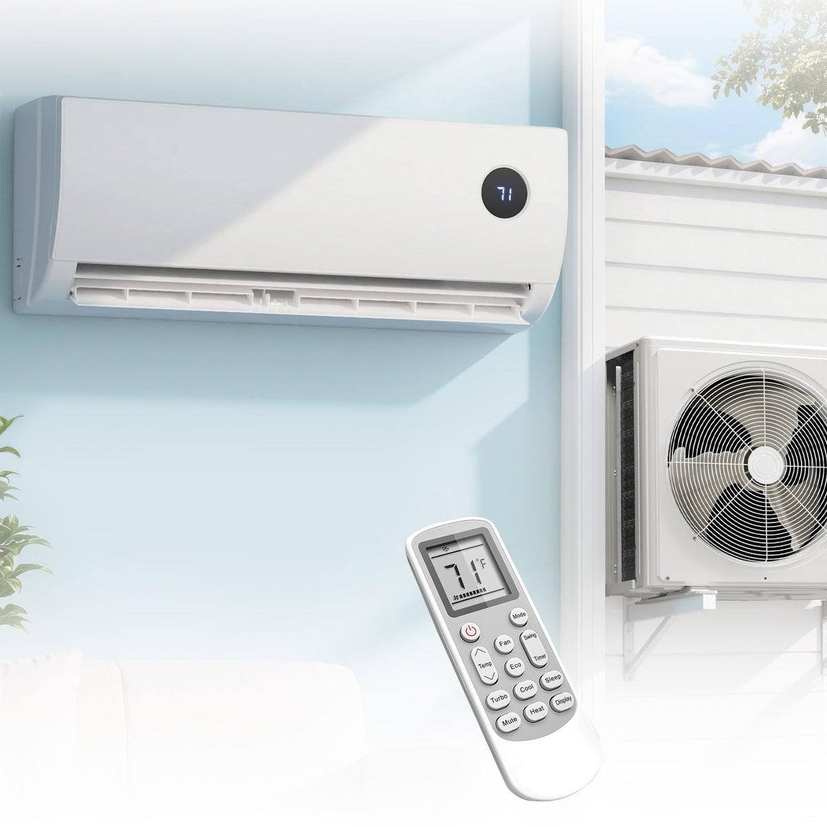 Mini Split AC with Heat Pump, Ductless Mini Split Air Conditioner Heat System with Quiet Operation, All-In-One Kit, 24H Timer, 115V, 19 SEER2 Energy Efficient for 750 Sq.Ft