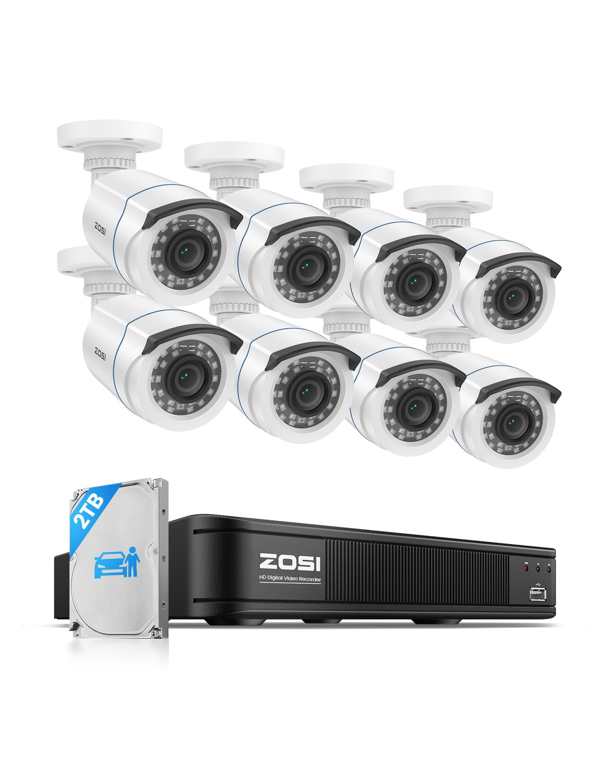 ZOSI 3K Lite Wired Security Camera System, 4 X 2MP Bullet Cameras, NO HDD