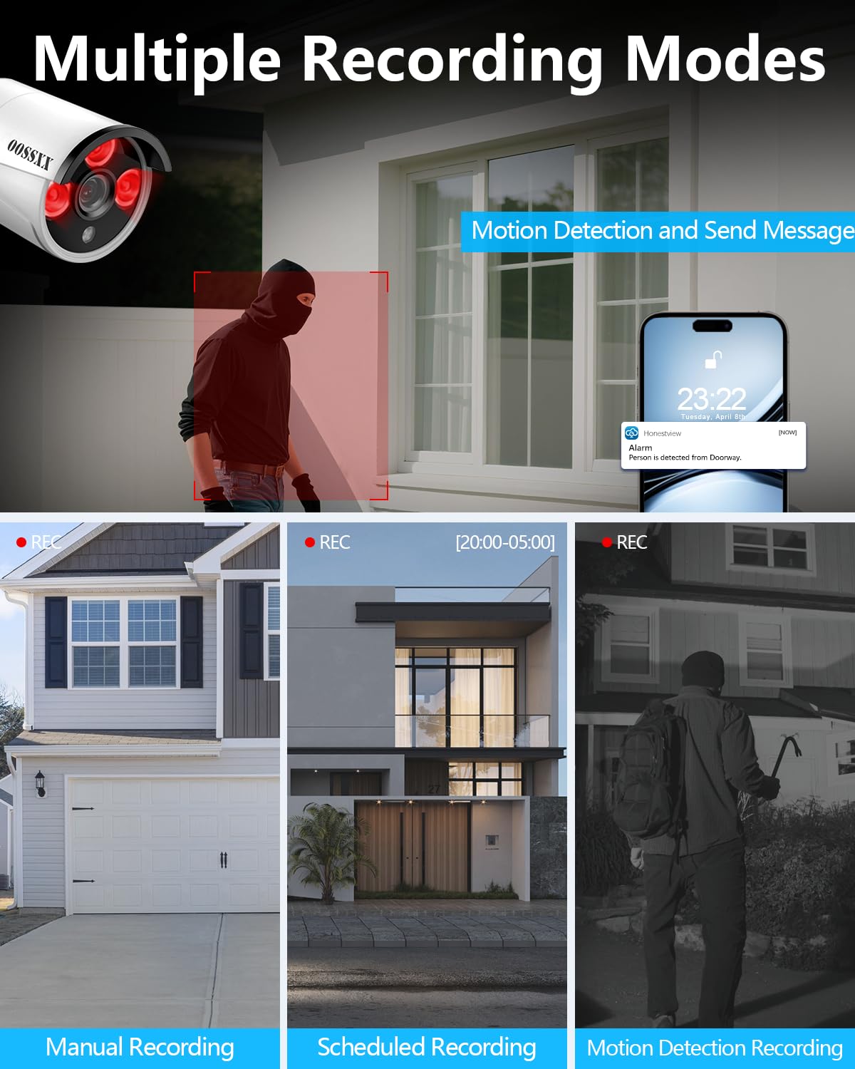3MP Wireless Security Camera System 8 WiFi Cameras 4TB HDD 60 Days Storage