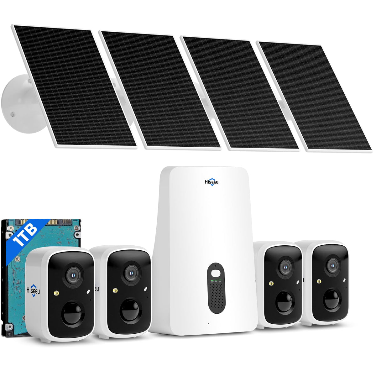 Hiseeu Solar Security Cameras Wireless Outdoor System, 8 Cam-Kit, Expandable to 10CH, No Monthly Fee, Solar-Powered, Home Security Cameras System with 4MP Color Night Vision, 2.4G & 5G WiFi, 1TB HDD