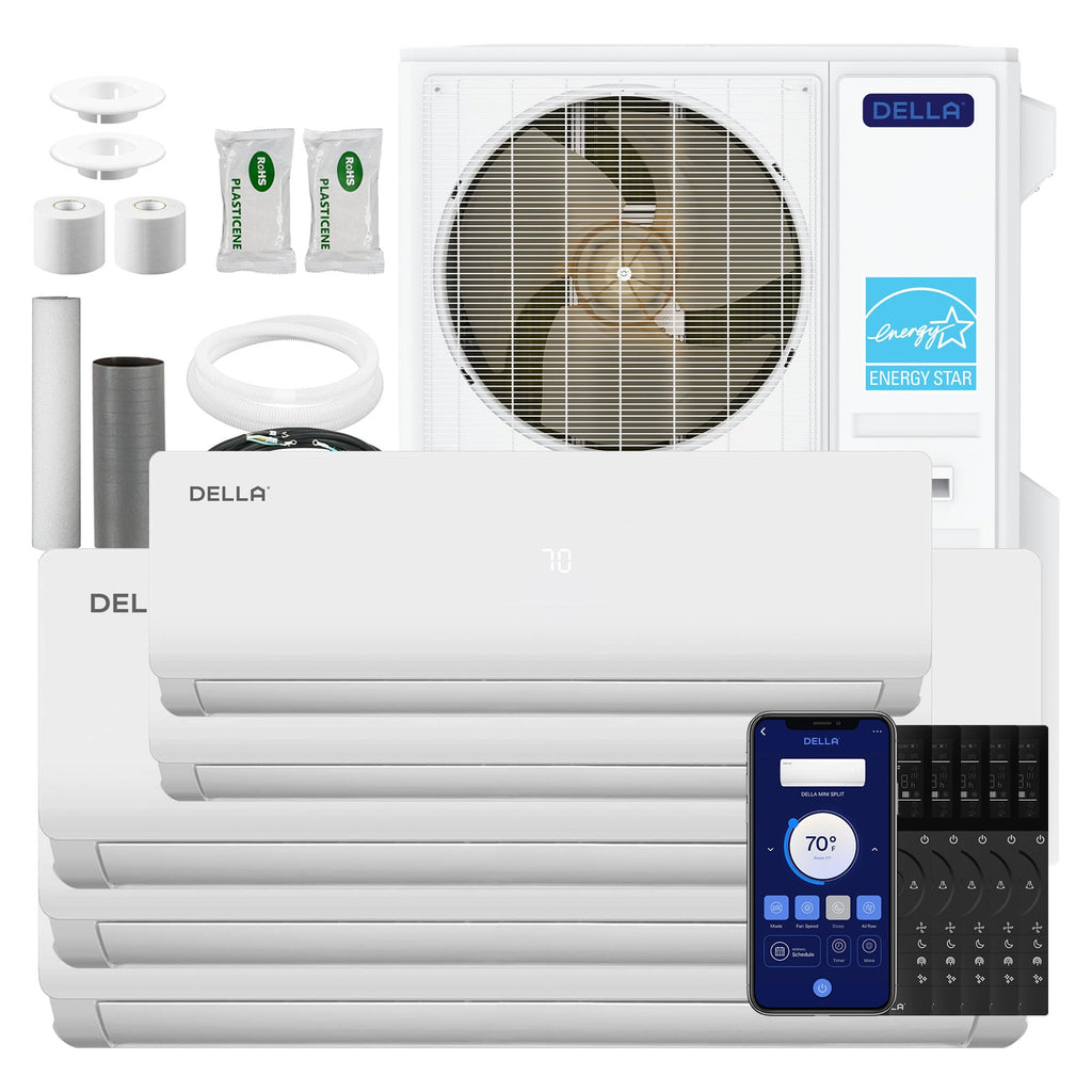 DELLA 55K BTU 5 Zone Mini Split AC (3x9K+2x18K), 22.5 SEER2, for 3200 Sq Ft