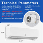 Garvee 12000 BTU Mini Split AC/Heating System, 19 SEER2 Inverter Split System Air Conditioners, Ductless Wall Mount Heat Pump, AC Unit Cool Up to 750 Sq. Ft, Installation Kits, 230V