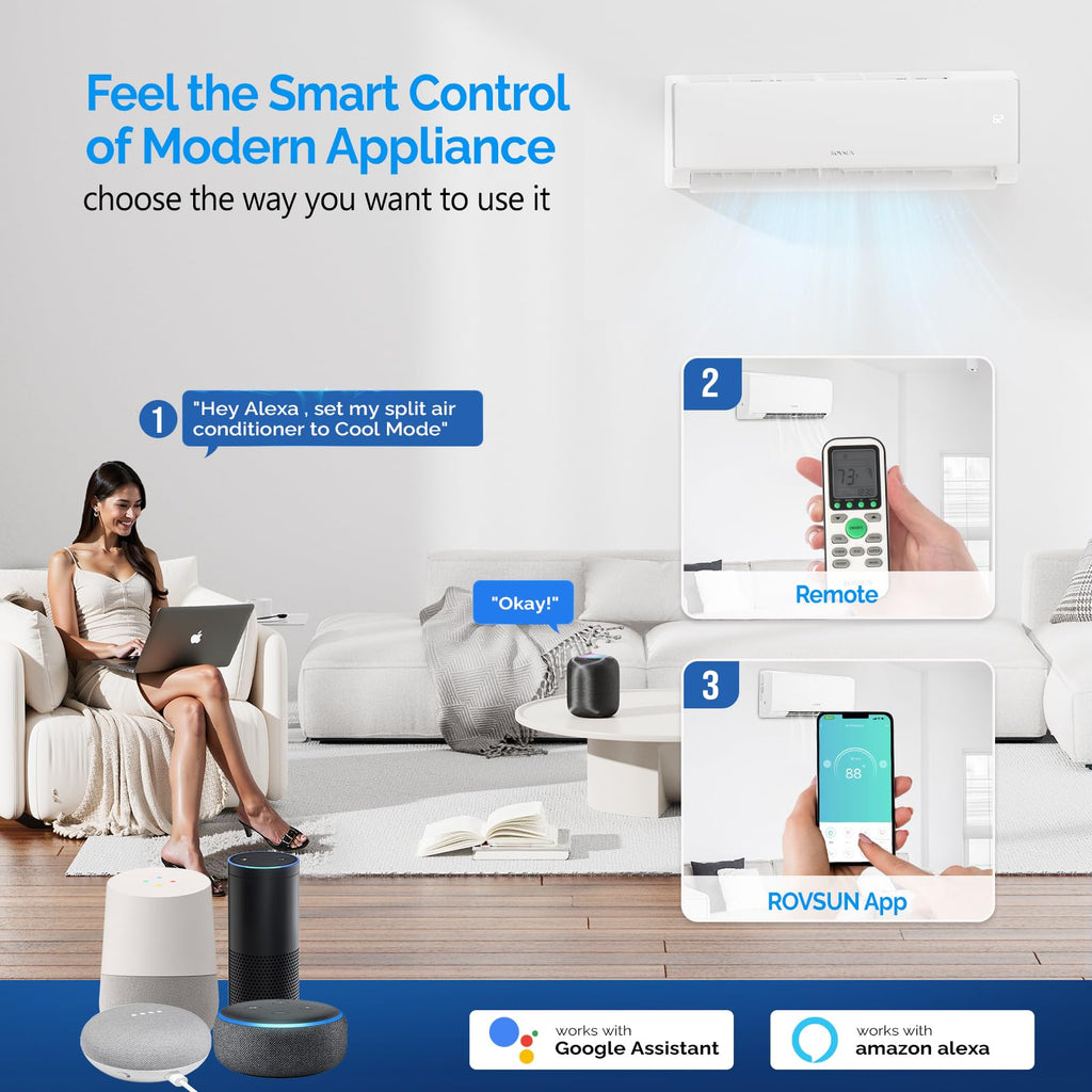 ROVSUN 11500 BTU Mini Split AC & Heater, 17 SEER2 Inverter Heat Pump 115V