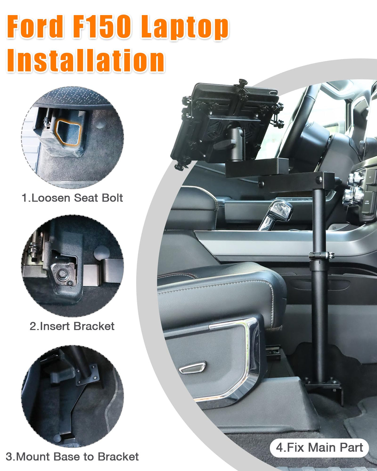 No-Drill Truck Laptop Mount Fit for Ford F150 & Super Duty Trucks