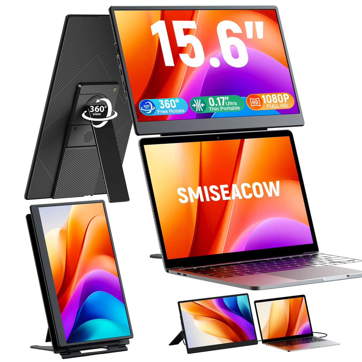 15.6" Laptop Screen Extender, 1080P FHD Travel Thin Triple Portable Monitor