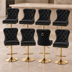 Velvet Swivel Bar Stools Set of 4, Height Adjustable, Black with Gold Base