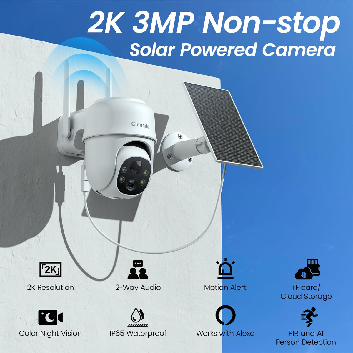 Cinnado 2K Outdoor Cameras for Home Security Solar Powered White B6 4 Pack