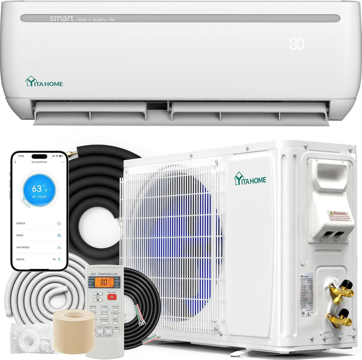 YITAHOME 12000 BTU Mini Split AC/Heating System, Ductless Mini Split Air Conditioner Heat Pump,115V 20 SEER2 Energy Efficient Inverter AC Unit,Wifi Enabled Compatible with Alexa for Apartment, Garage