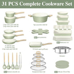 Pots and Pans Set Nonstick, Umite Chef 31-Piece Induction Cookware & Bakeware Set with Frying Pans, Saucepan, Grill Pan, Baking Sheet & Utensils, PFOA-Free Kitchen Starter Set (Sage Green)
