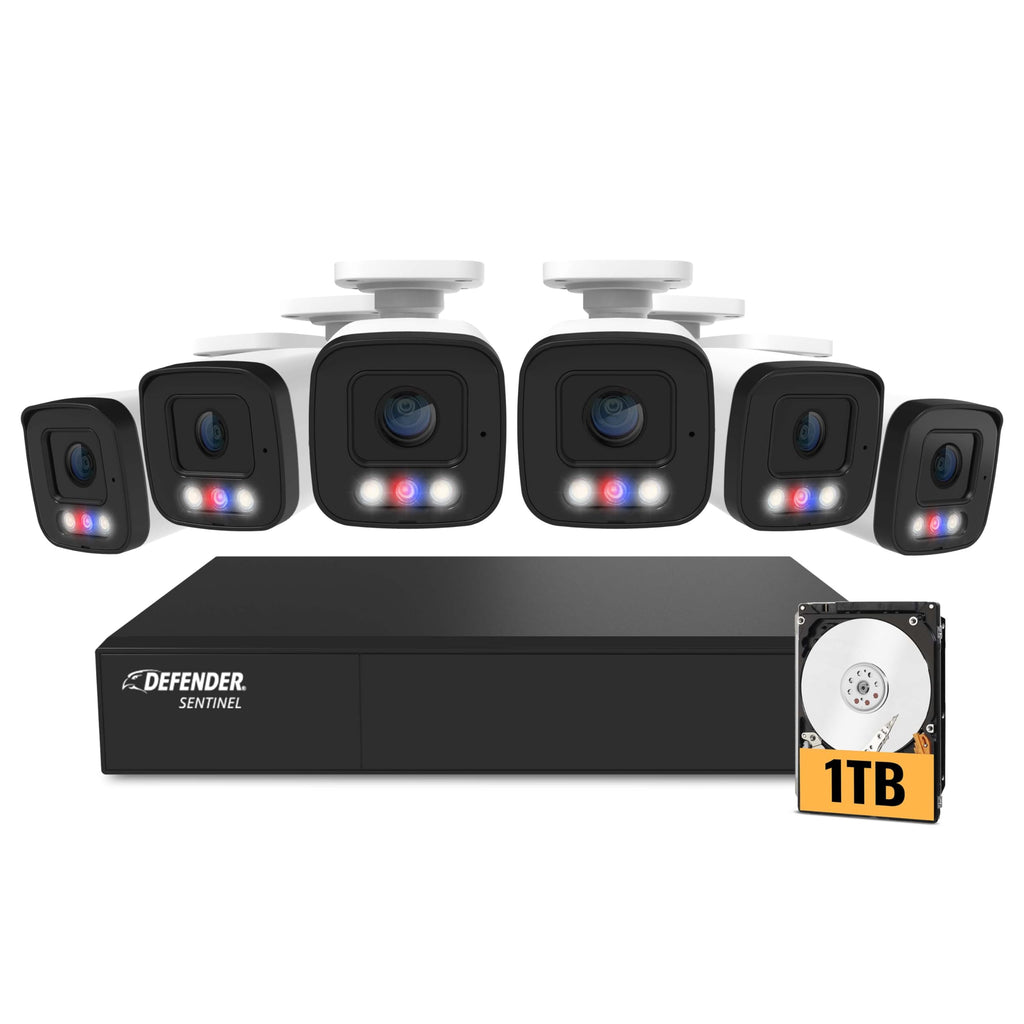 Defender AI Powered Sentinel 4K 16CH PoE Security Camera System, 16pcs NVR Metal Outdoor Surveillance Cameras, 2TB HDD, SMART AI Human Detection, Blue/Red Lights, Works w/Empower App
