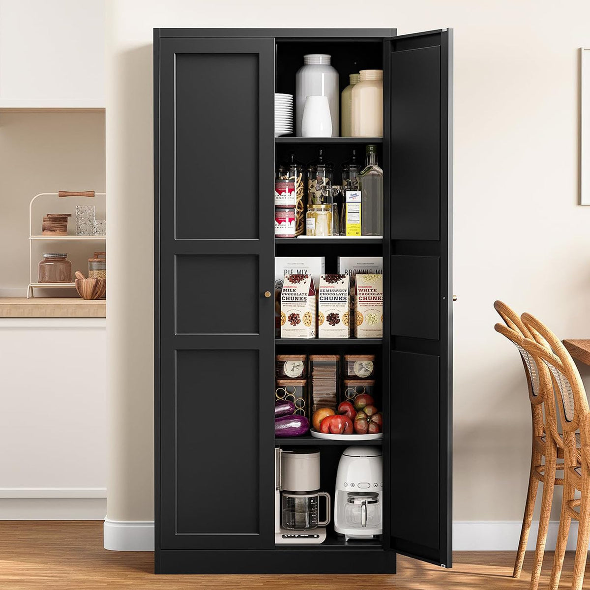Metal Pantry Storage Cabinets with Doors and Shelves,75" Tall White