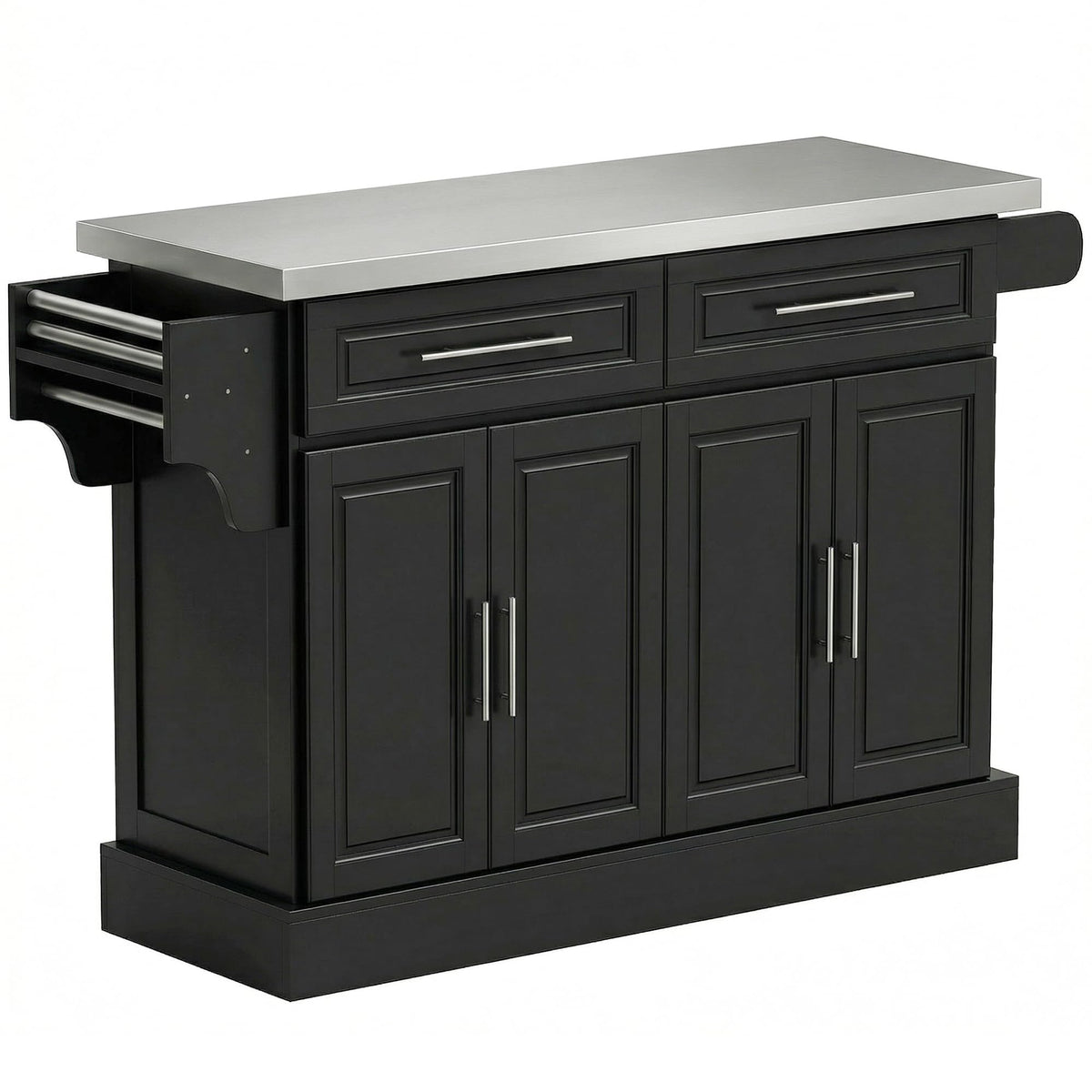 HOMCOM Rolling Kitchen Island Cart with 47" Stainless Steel Top Black