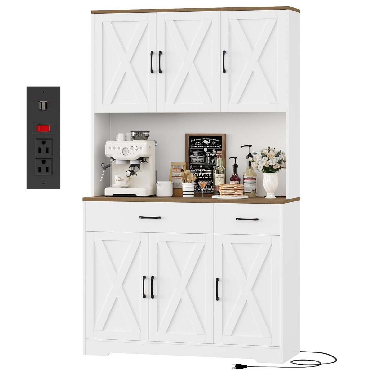 HOSTACK 71"H Kitchen Pantry Storage Cabinet, Farmhouse Hutch Cabinet, White