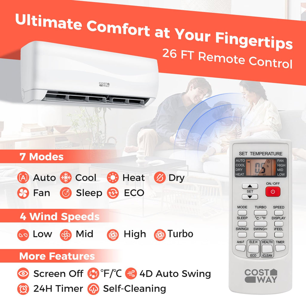 COSTWAY 12000BTU Mini Split Air Conditioner& Heater