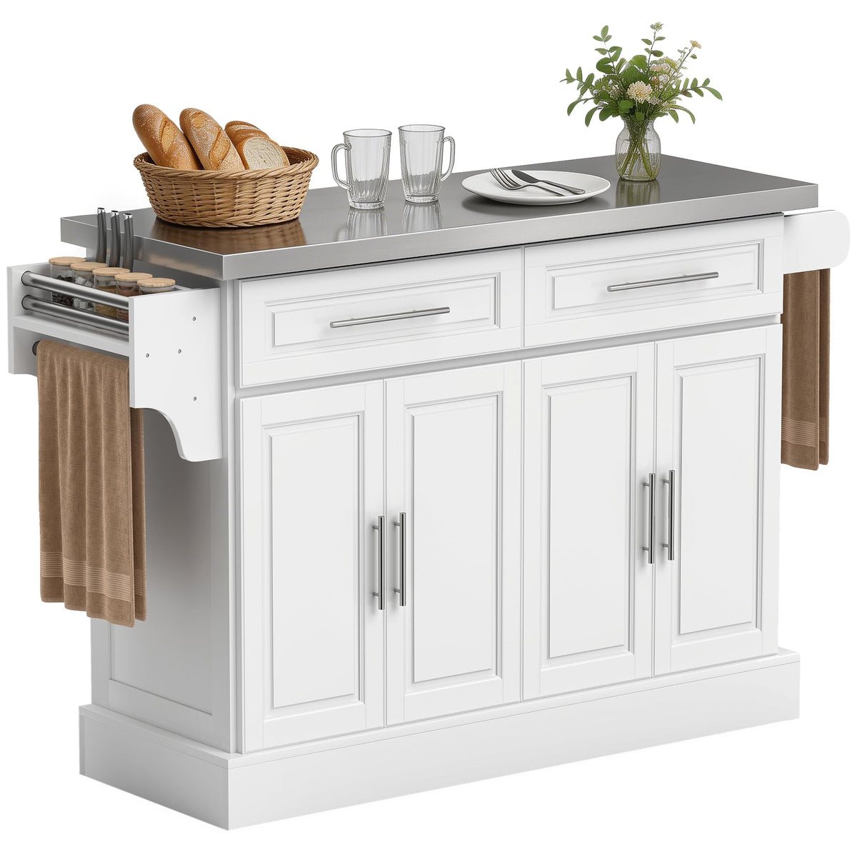 HOMCOM Rolling Kitchen Island Cart with 47" Stainless Steel Top Black