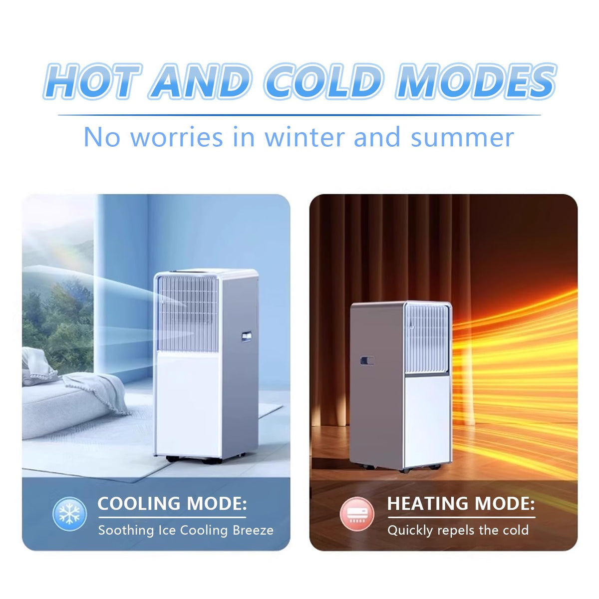 Portable AC Heater and Cooling Unit, 120° Wide Swing, Ultra Quiet Dehumidifier for Office or Bedroom, Remote Control, Energy Efficient All-Season Climate Solution