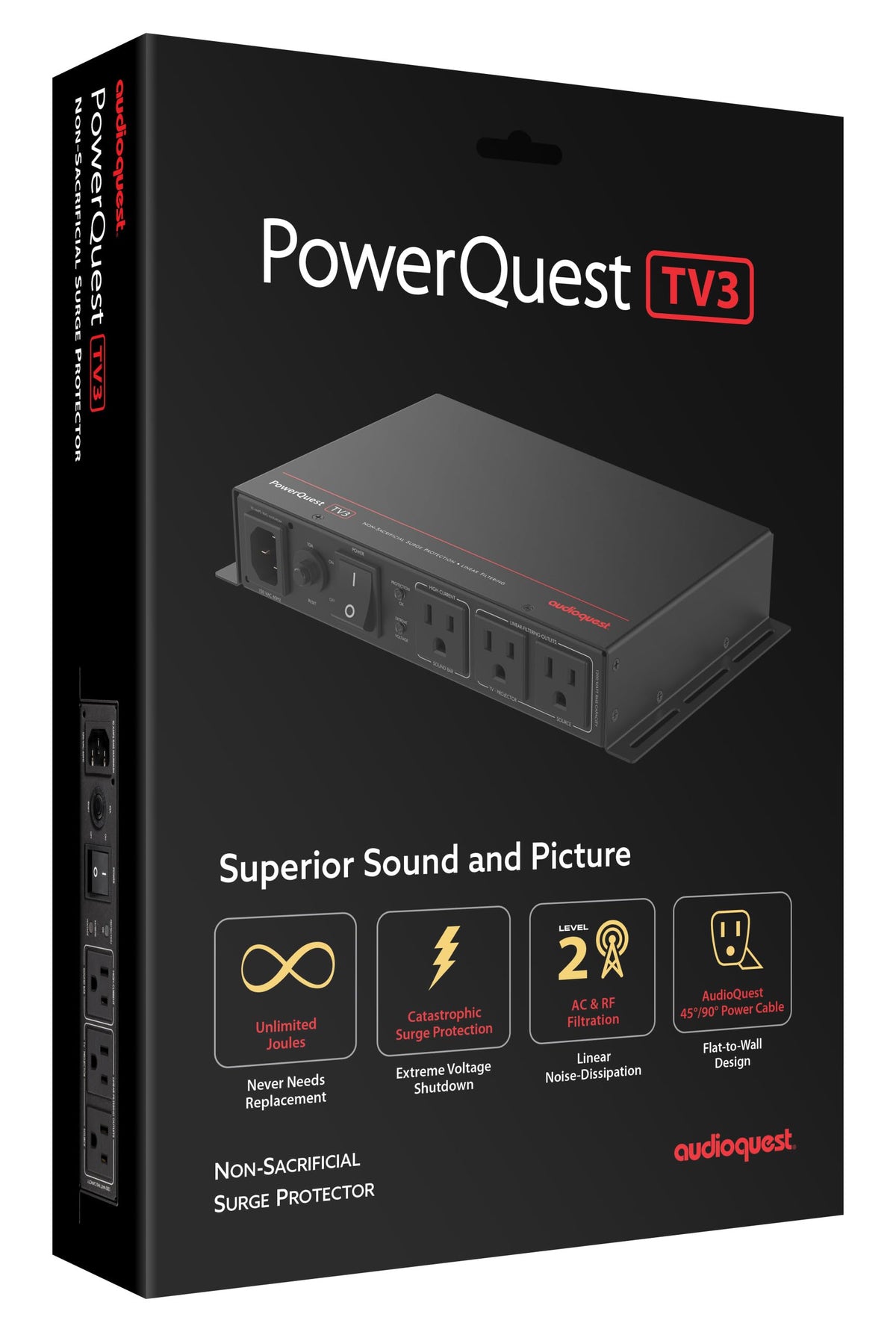 AudioQuest PowerQuest TV3 3-Outlet Non-Sacrificial Surge Protector for Wall-Mounted TVs