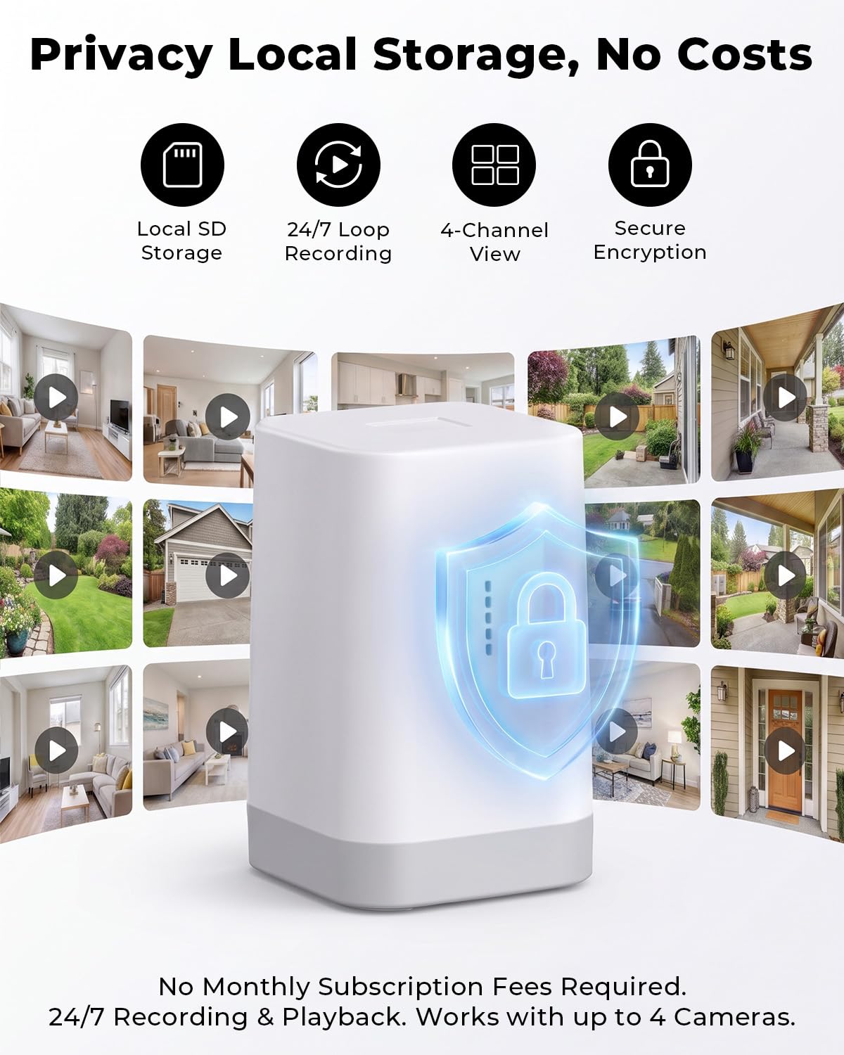 Solar Security Camera System with Home Hub, 4 Cam 4MP 360° PTZ Security Cameras Wireless Outdoor, No Monthly Fee, Local Storage, Color Night Vision, 5GHz & 2.4GHz WiFi for Home Exterior, IP66