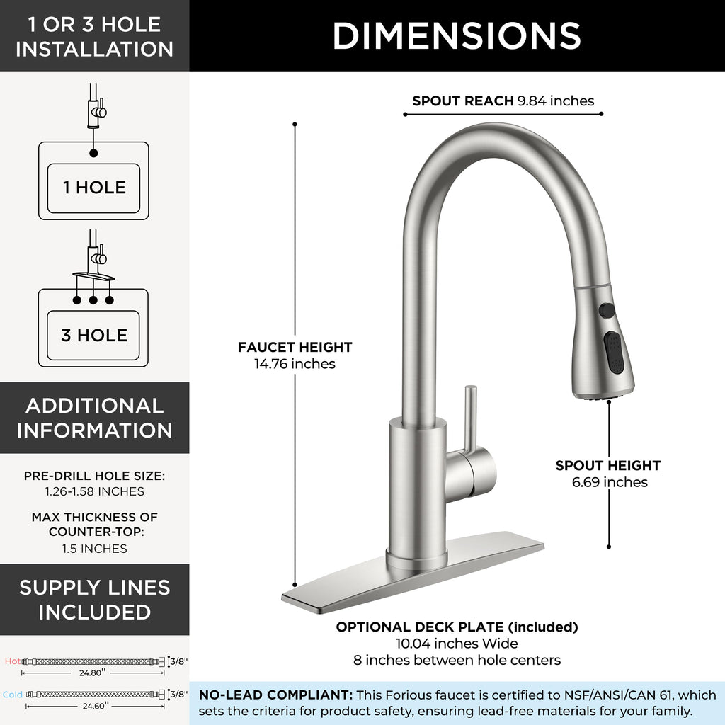 FORIOUS Touch Activated Kitchen Faucets Pull Down Sprayer, Brushed Nickel