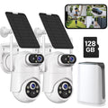 Solar Security Cameras Wireless Outdoor No Subscription with 128GB SD Home Hub, 2 Cam Kit 4 Views Dual-Len Solar Powered Camera Home Security System, 5GHz & 2.4GHz Wifi, 4MP Color Night Vision IP66