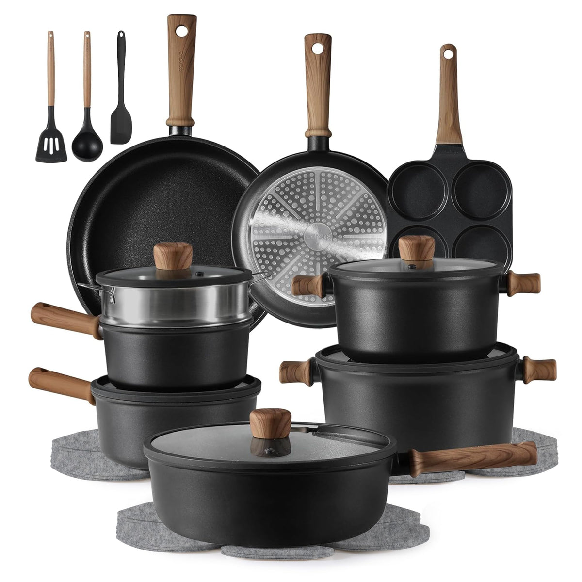CAROTE Pots and Pans Set Nonstick Ceramic Cookware Sets 21 Pieces Green