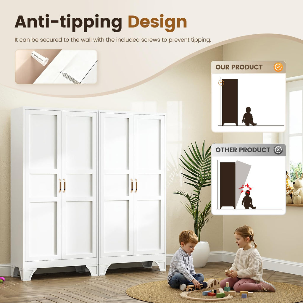 Metal Pantry Storage Cabinets with Doors and Shelves,75" Tall White