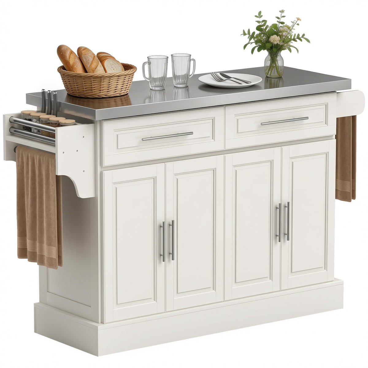 HOMCOM Rolling Kitchen Island Cart with 47" Stainless Steel Top Black