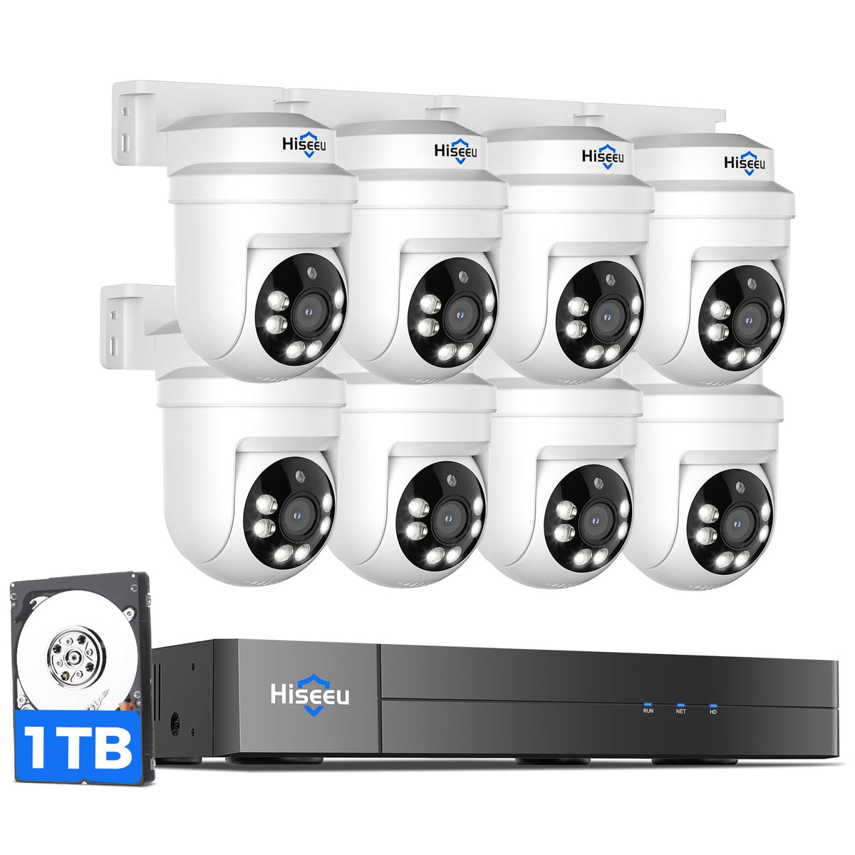 Hiseeu 3K PTZ Wired Security Camera System Outdoor,8PCS 5MP Cameras,1TB HDD