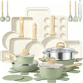 Pots and Pans Set Nonstick, Umite Chef 31-Piece Induction Cookware & Bakeware Set with Frying Pans, Saucepan, Grill Pan, Baking Sheet & Utensils, PFOA-Free Kitchen Starter Set (Sage Green)