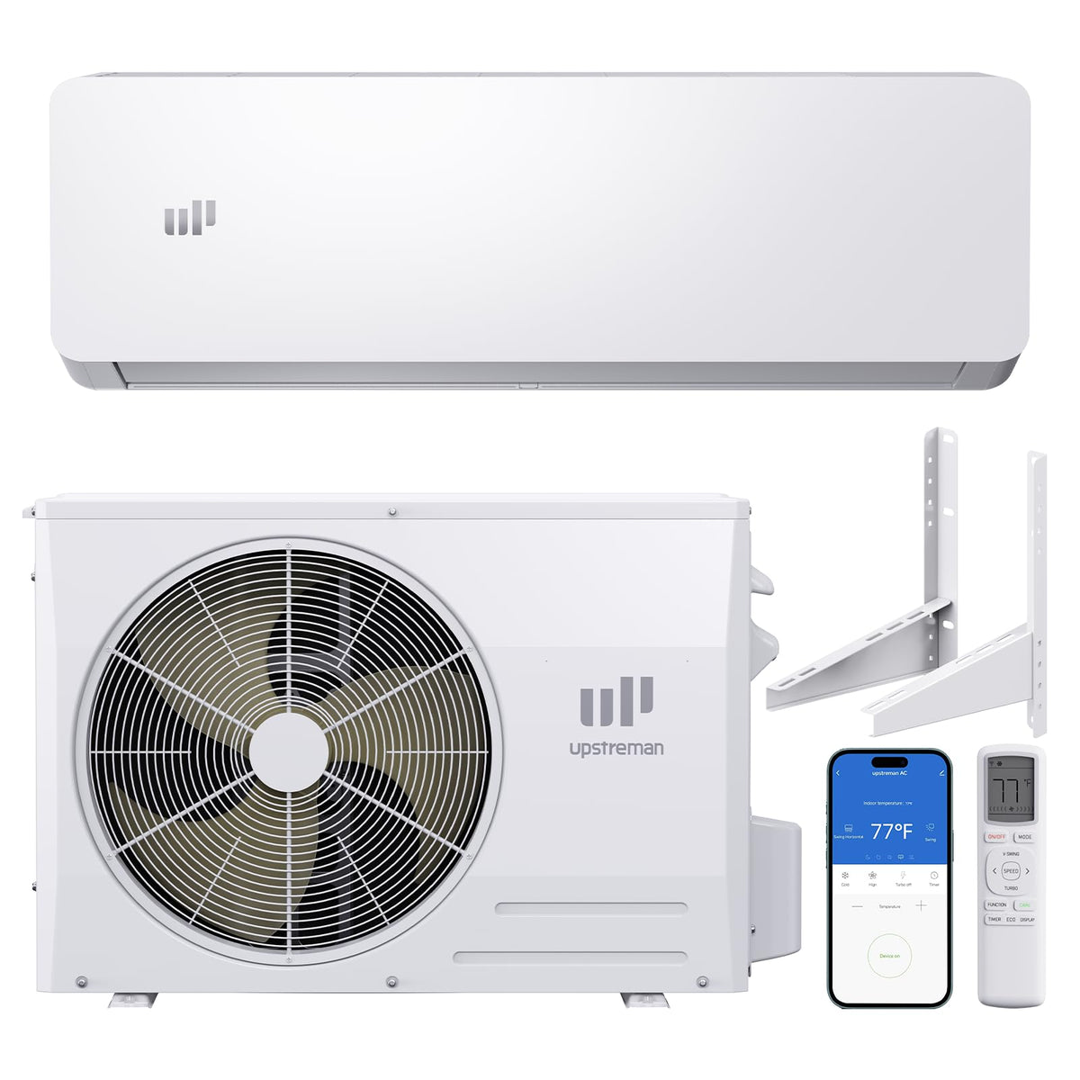 Upstreman 12000 BTU Mini Split AC Heating System, 20 SEER2 230V Mini Split Air Conditioner, Pre-Charged Heat Pump Ductless Inverter System, Up to 750 Sq.Ft, WiFi Control, with Mounting Bracket