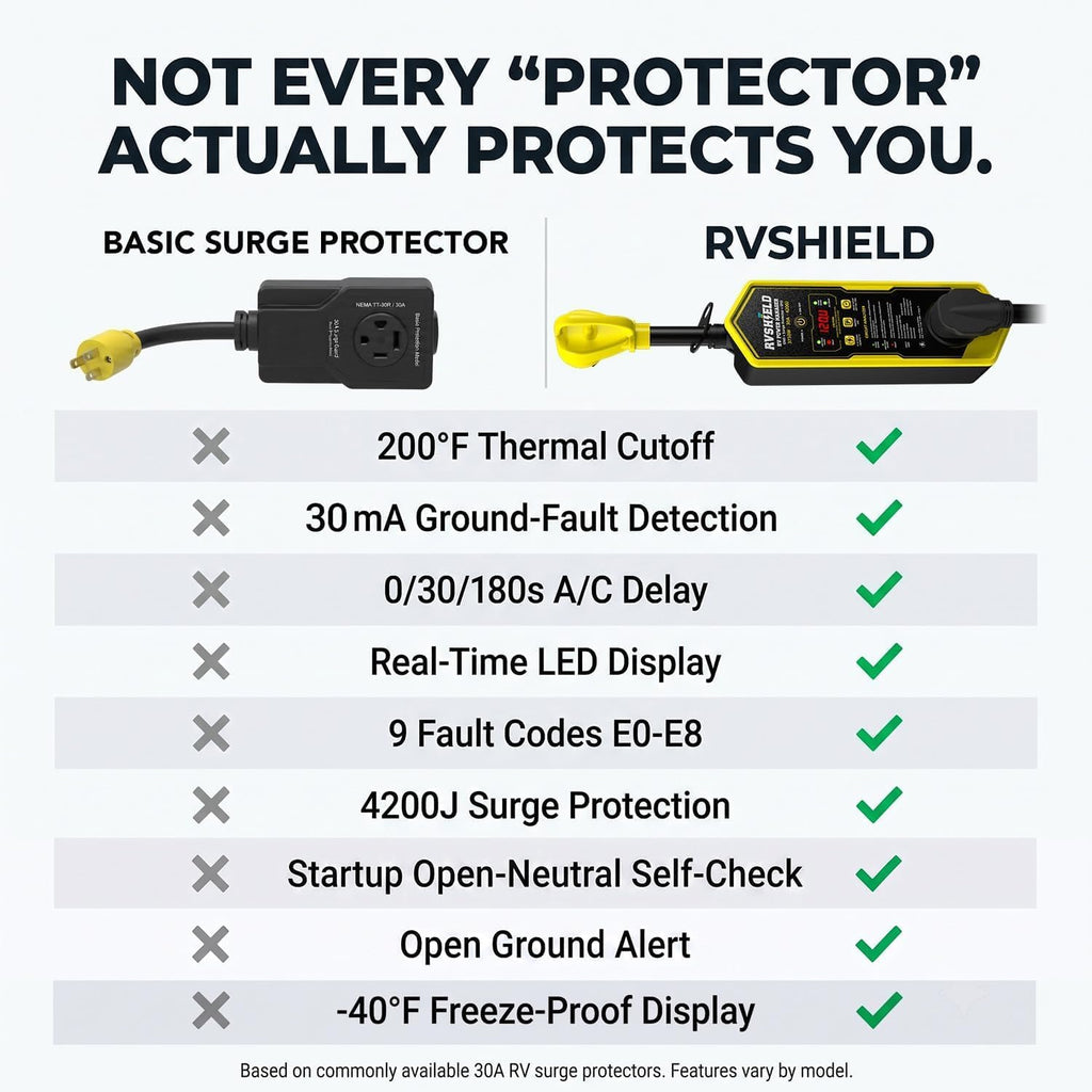 RVShield 30 Amp RV EMS Surge Protector & Power Manager, 9 Codes