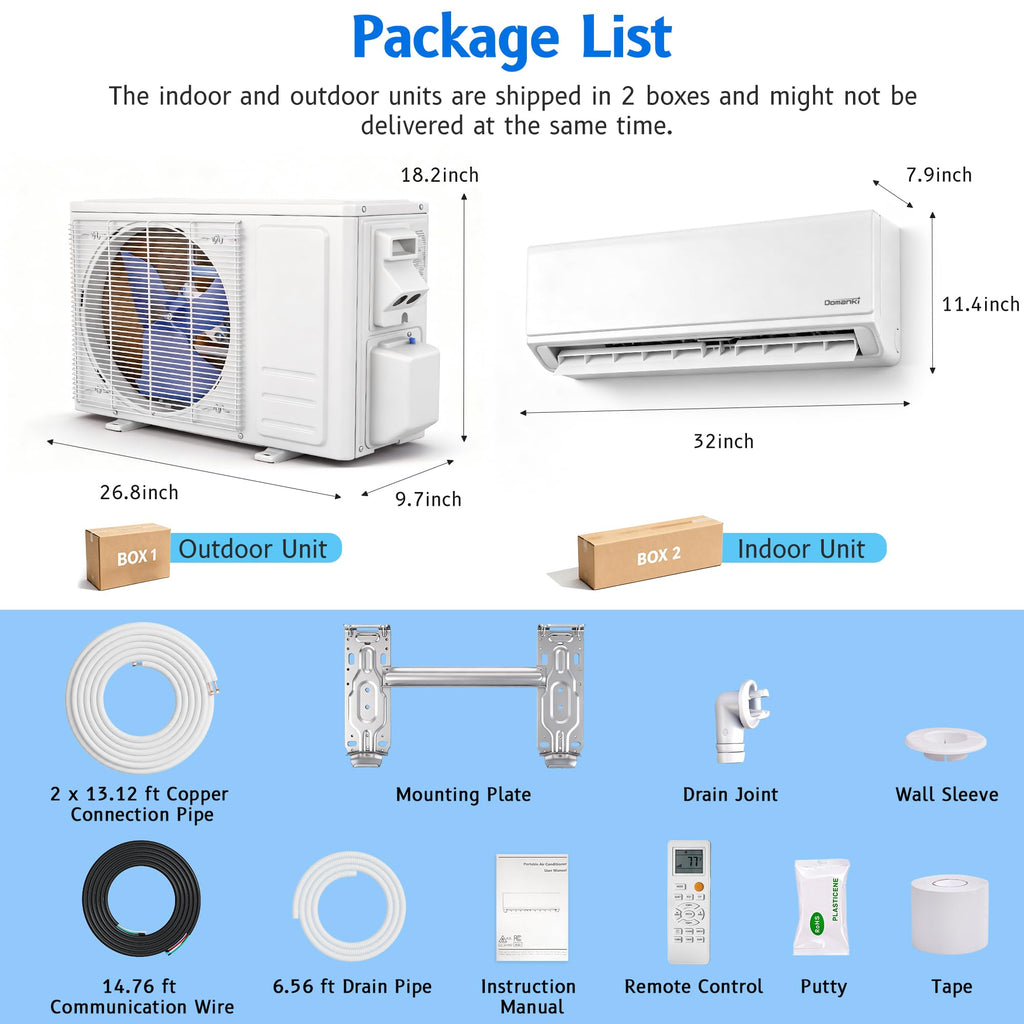 Domanki 12000BTU Mini Split AC/Heating System,Wall Mounted Air Conditioner