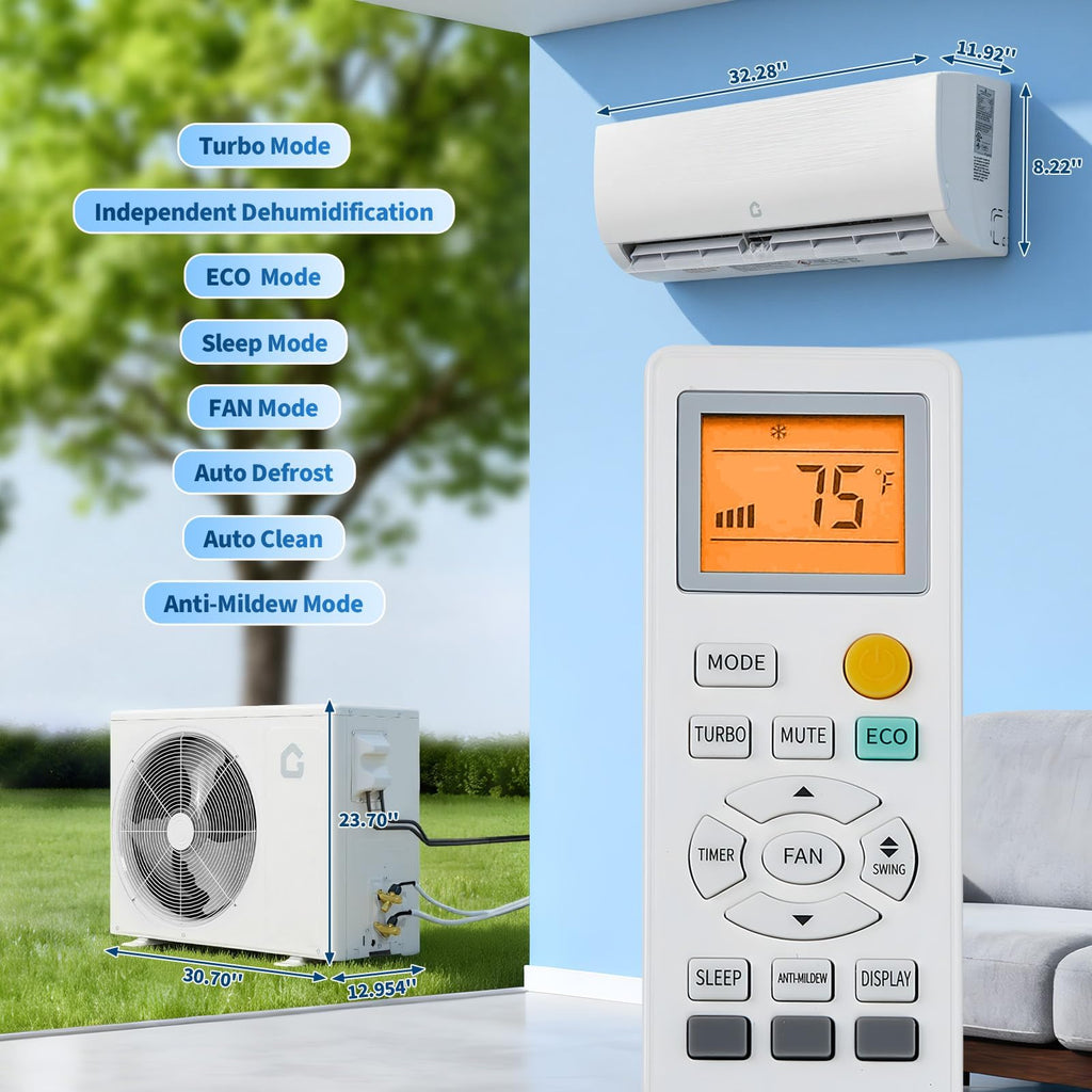 12000 BTU Split Air Conditioner & Heater, 19 SEER2 115V Inverter Ductless Wall AC Unit with Pre-Charged Condenser, Heat Pump & Installation Kit