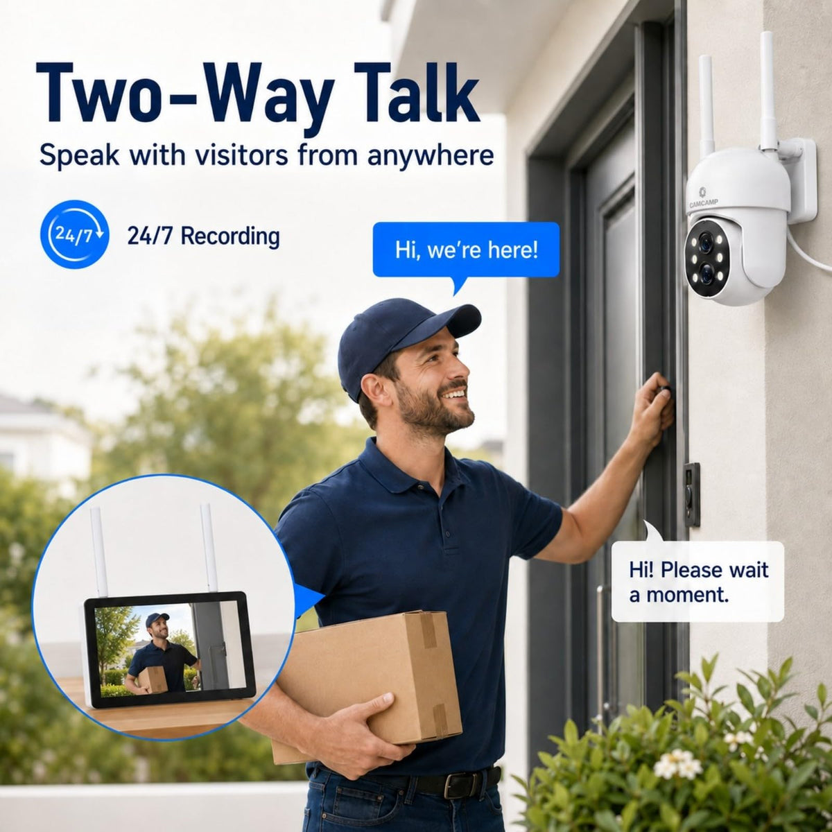 Camcamp Wireless Security Camera System with Monitor, PTZ Plug-in Outdoor