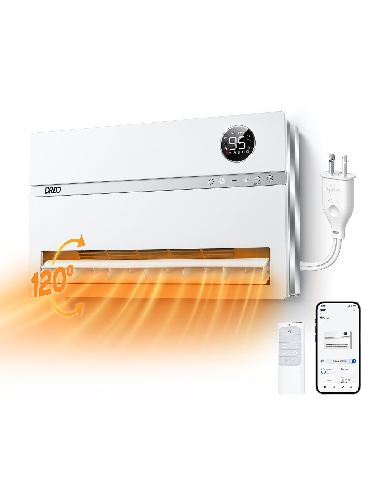 DREO Smart Wall Heater, 1500W Space Heater for Bedroom, White, Standard