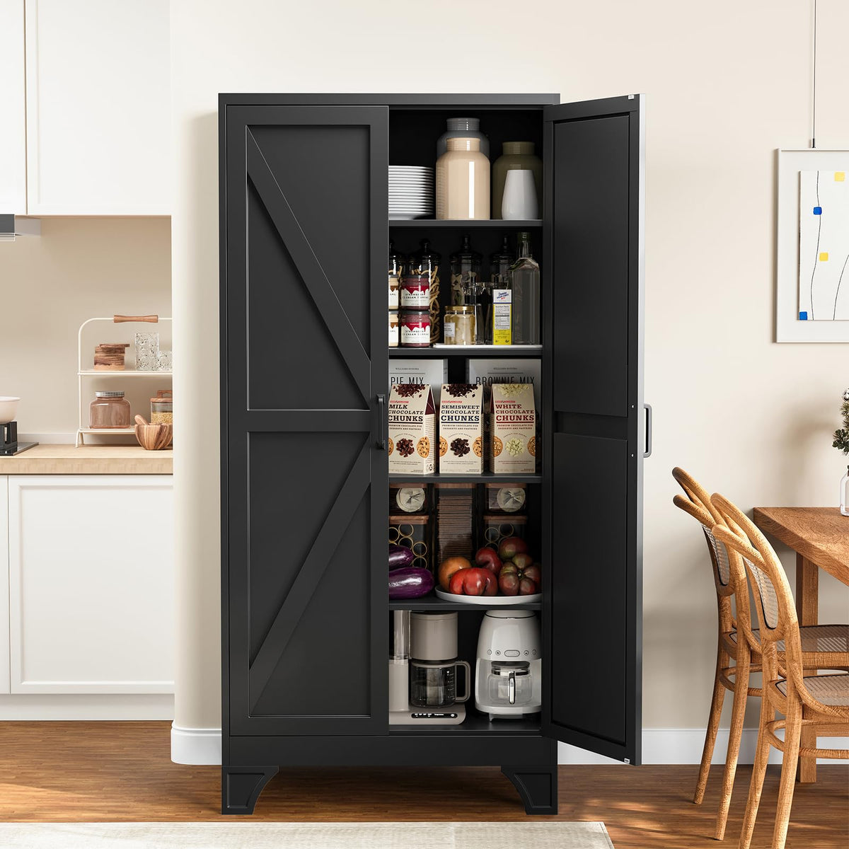 Metal Pantry Storage Cabinets with Doors and Shelves,75" Tall White