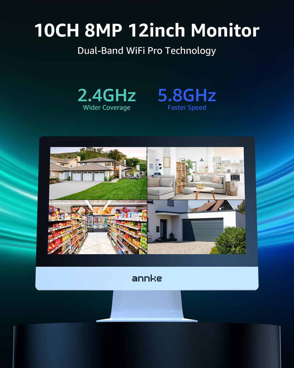 ANNKE 5MP Wireless Security Camera System, 12" Monitor, 4 Cameras, 1TB HDD