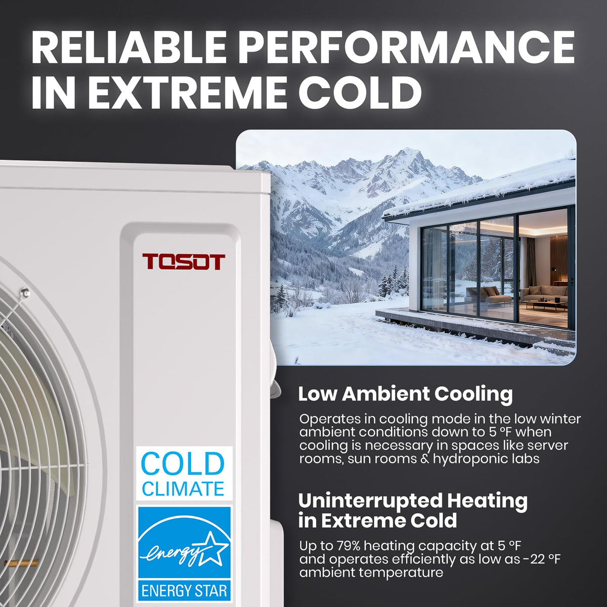 TOSOT 18,000 BTU 24.5 SEER2 Mini Split, Aoraki Series, 208-230V, Black