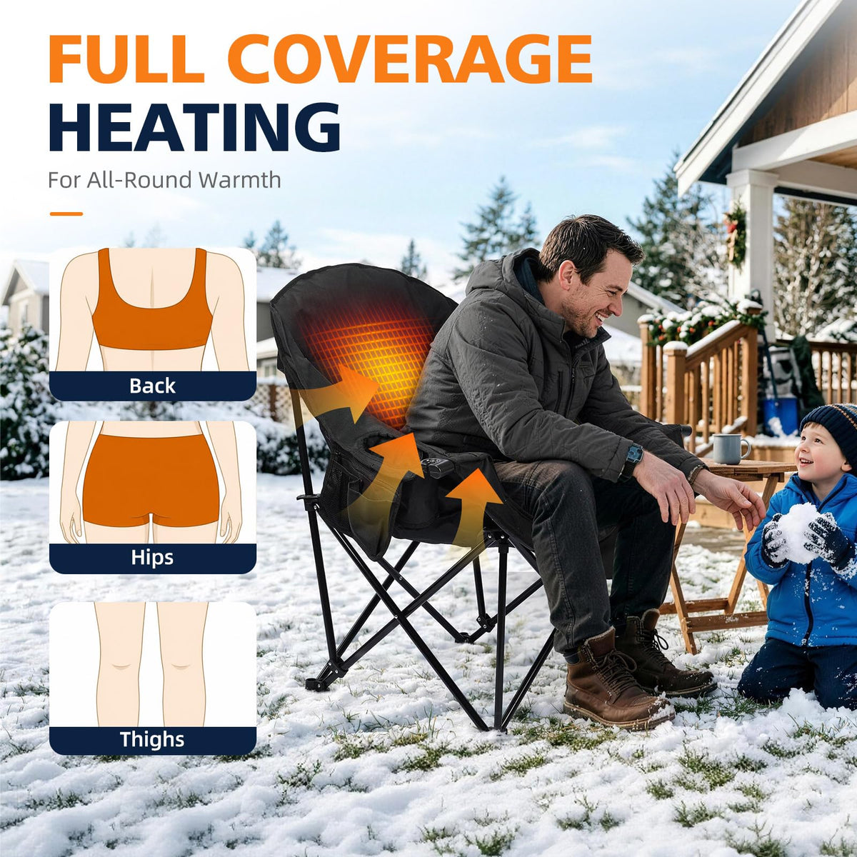 Heated Camping Chair - Oversized Padded Outdoor Folding Comfy Chair