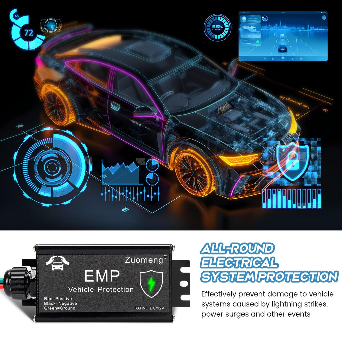 Vehicle EMP Protection - 12 Volt DC for Cars & Trucks, Protection Against EMP, Solar Flares & Power Surges