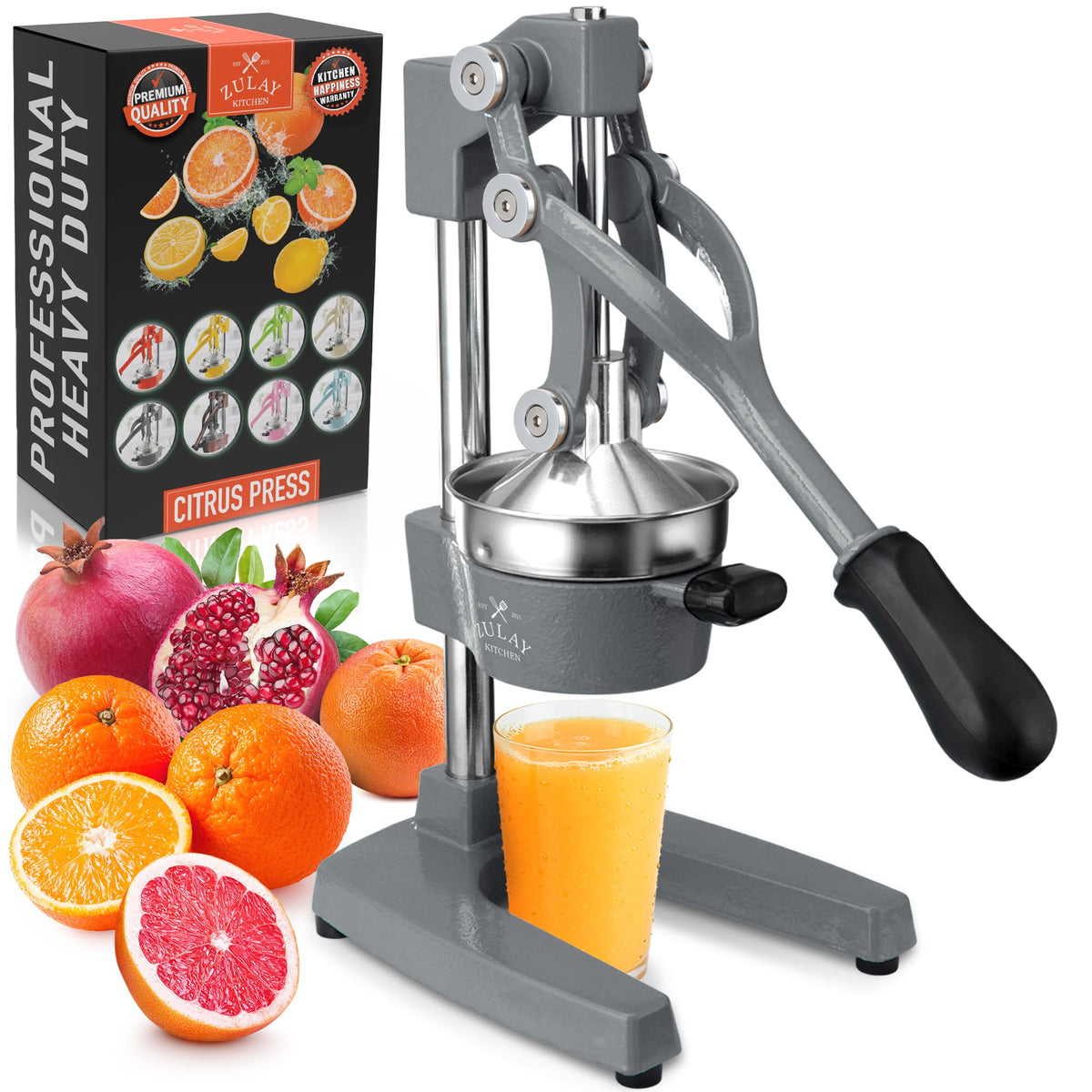 Zulay Kitchen Cast Iron Juicer, Orange Manual Juicer Press, 9-in-1, Blue