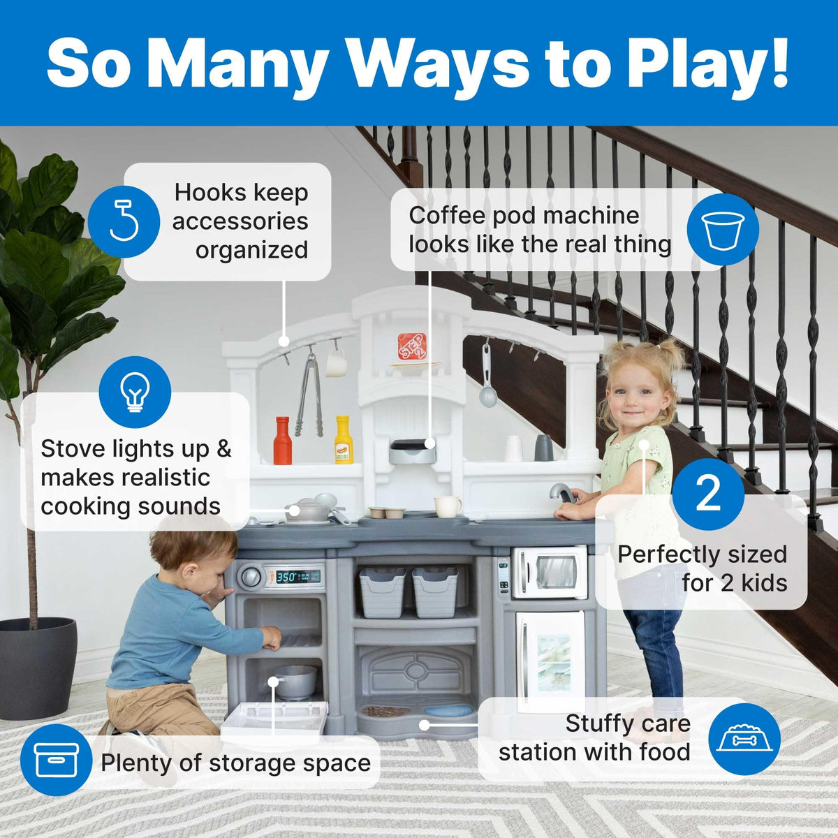 Step2 Fun with Friends Kids Kitchen Playset, Lights & Sounds, Gray