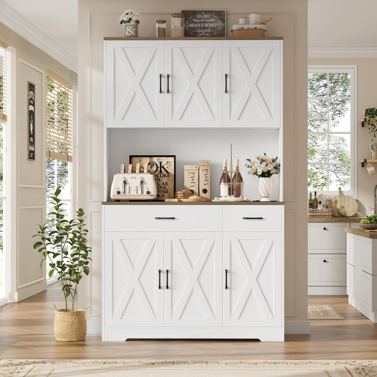 HOSTACK 71"H Kitchen Pantry Storage Cabinet, Farmhouse Hutch Cabinet, White